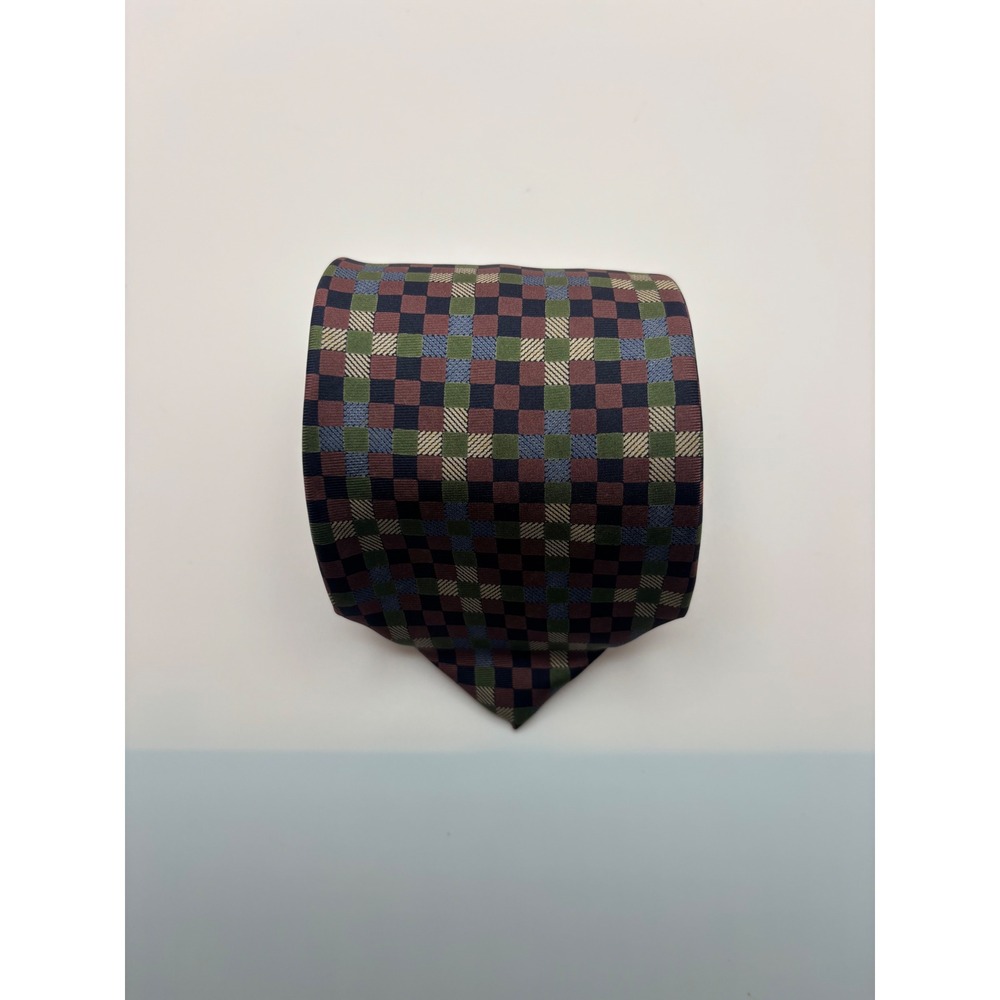 Liberty of London for Harrods Silk Tie Made in England Checkered Burgundy Green